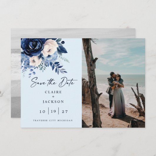 Save The Date Fleurs de Bleu Deux photo (Devant / Derrière)