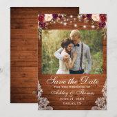 Save The Date Fleurs de Bourgogne Rustiques Bois Lumières Dentel (Devant / Derrière)