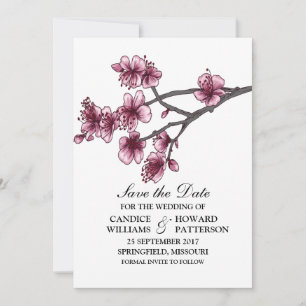 Save The Date Fleurs de cerise rose simple Enregistrer l'Invitat