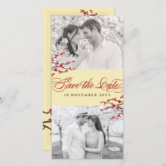 Save The Date Fleurs de cerises rouges Fleurs de Sakura Zen asia (Devant / Derrière)
