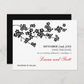 Save The Date Fleurs de cerisier en noir Enregistrer la date Inv (Devant / Derrière)