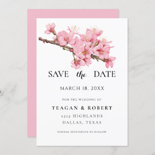 Save The Date Fleurs de cerisiers roses