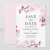 Save The Date Fleurs de cerisiers roses Whimsical Botanique (Devant / Derrière)