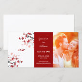 Save The Date Fleurs de cerisiers rouges Sakura asiatique Photo (Devant / Derrière)