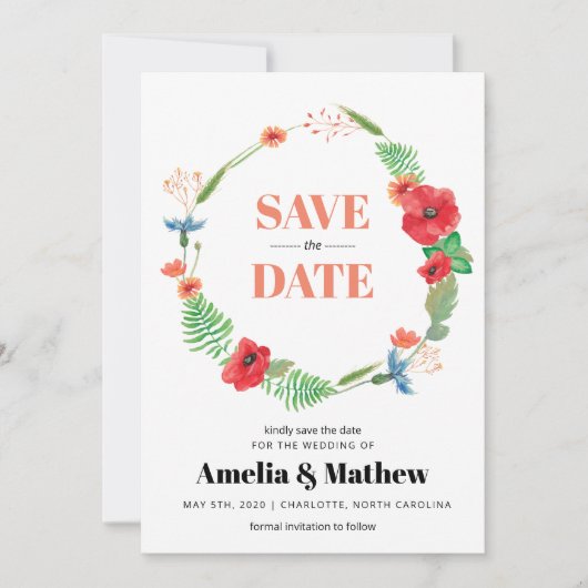 Save The Date Fleurs de champ Mariage Enregistrer la date (Devant)