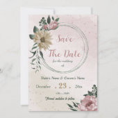 Save The Date fleurs de champagne rose botanique (Devant)