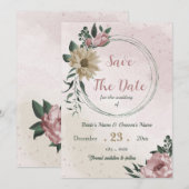 Save The Date fleurs de champagne rose botanique (Devant / Derrière)