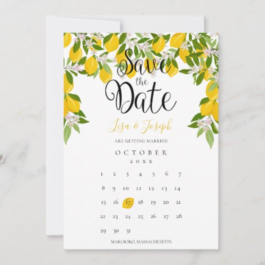 Save The Date Fleurs de Citronnier Verdure Calendrier Élégant Ma (Devant)