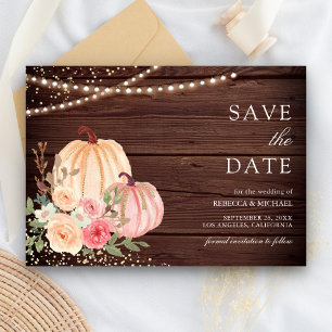 Save The Date Fleurs de citrouille pêche rose bois de grange mar