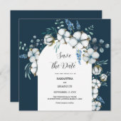 Save The Date Fleurs de coton et eucalyptus (Devant / Derrière)