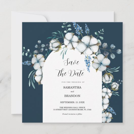 Save The Date Fleurs de coton et eucalyptus (Devant)