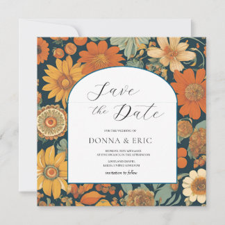 Save The Date Fleurs de coucher de soleil : Orange vintage des a