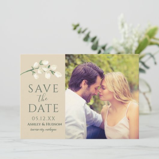 Save The Date Fleurs de crème Photo Mariage vert (Debout devant)