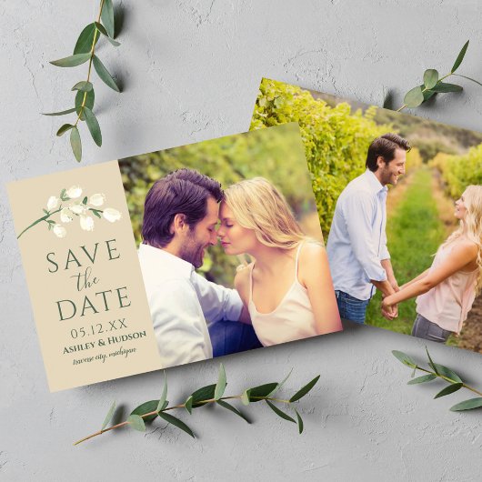 Save The Date Fleurs de crème Photo Mariage vert