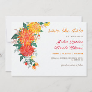 Save The Date Fleurs de Dahlia de mariage Jaune Orange Pastel Pr