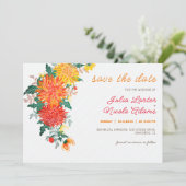 Save The Date Fleurs de Dahlia de mariage Jaune Orange Pastel Pr (Debout devant)