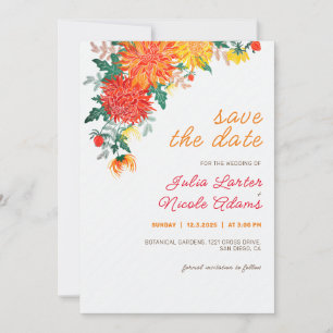 Save The Date Fleurs de Dahlia de printemps jaune orange pastel
