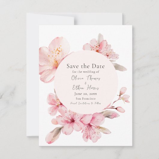 Save The Date Fleurs de fleurs roses de cerisier (Devant)