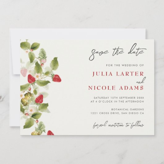 Save The Date Fleurs de fraises rouges sucrées Mariage (Devant)