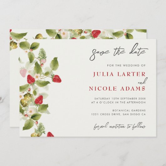 Save The Date Fleurs de fraises rouges sucrées Mariage (Devant / Derrière)