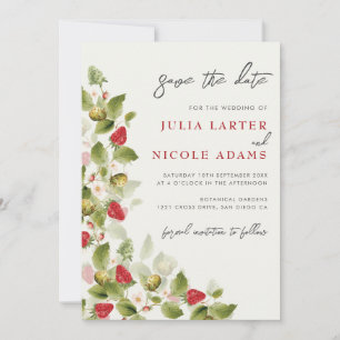 Save The Date Fleurs de Fraisier Sauvage Rouge Sucré Mariage