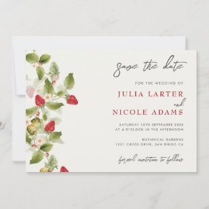 Save The Date Fleurs de Fraisier Sauvage Rouge Sucré Mariage