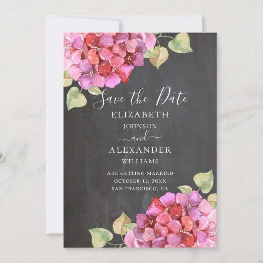 Save The Date Fleurs de fuchsia rose à l'aquarelle. Tableau noir (Devant)