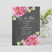 Save The Date Fleurs de fuchsia rose à l'aquarelle. Tableau noir (Debout devant)