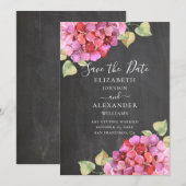 Save The Date Fleurs de fuchsia rose à l'aquarelle. Tableau noir (Devant / Derrière)