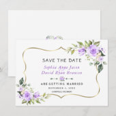 Save The Date Fleurs de Lavande Charme Cadre Doré Mariage (Devant / Derrière)