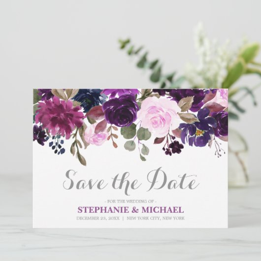Save The Date Fleurs de Lavande Violette Bohème Épargnez la Date (Debout devant)