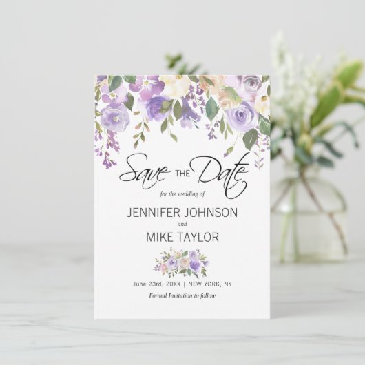 Save The Date Fleurs de lavande violette lilas mariage (Debout devant)