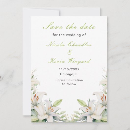 Save The Date Fleurs de lis blancs Mariage (Devant)
