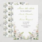 Save The Date Fleurs de lis blancs Mariage (Devant / Derrière)