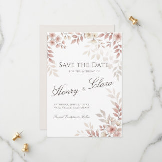 Save The Date Fleurs de mariage à l'aquarelle rose fardée Enregi