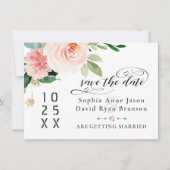 Save The Date Fleurs de mariage calligraphiées rose poudré vinta (Devant)