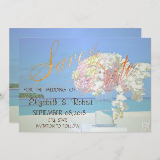Save The Date Fleurs De Mariage De Plage Économisez La Date (Devant / Derrière)