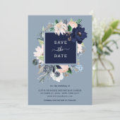 Save The Date Fleurs de marine bleu marine (Debout devant)