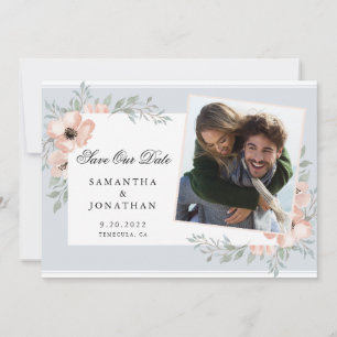 Save The Date Fleurs de Pêche Dusty Blue Photo
