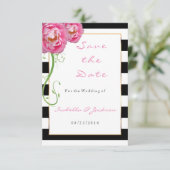 Save The Date Fleurs de pivoines sur bandes noires et blanches (Debout devant)