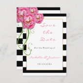 Save The Date Fleurs de pivoines sur bandes noires et blanches (Devant / Derrière)
