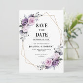 Save The Date Fleurs de Poussiéreux Violet Géométrique Mariage S (Debout devant)