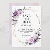 Save The Date Fleurs de Poussiéreux Violet Géométrique Mariage S (Devant / Derrière)