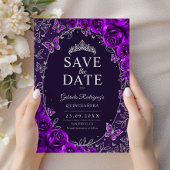 Save The Date Fleurs de Quinceanera argent pourpre