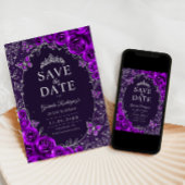 Save The Date Fleurs de Quinceanera argent pourpre