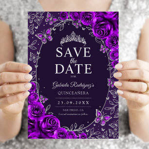 Save The Date Fleurs de Quinceanera argent pourpre