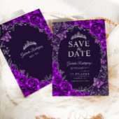 Save The Date Fleurs de Quinceanera argent pourpre