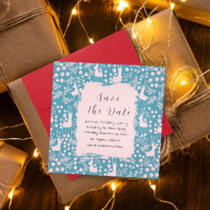 Save The Date Fleurs de Renne Nordiques Noël Rose sur Fond Sar