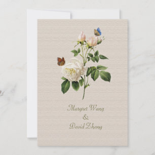 Save The Date Fleurs de rose blanche vintage pour annoncer la da
