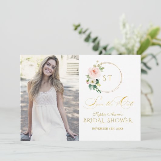 Save The Date Fleurs de rose Charm Blush Or (Debout devant)